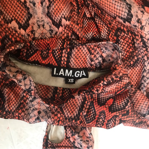 I.AM.GIA.NEW Bodysuit Snake Print Mock Neck Stretch Long Sleeve High Leg Animal - Picture 5 of 15